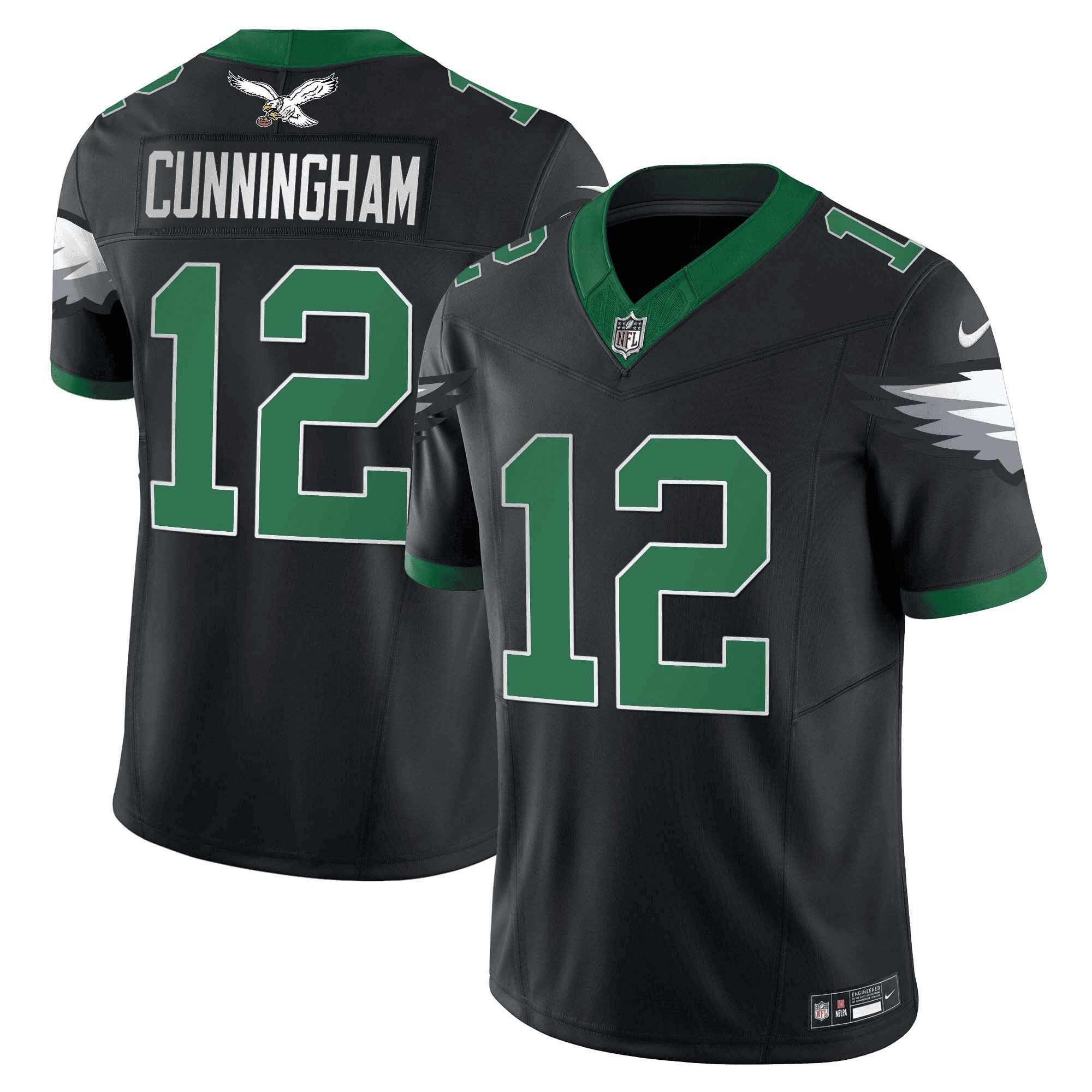 Men Philadelphia Eagles #12 Cunningham Black 2024 Nike Vapor Limited NFL Jersey
